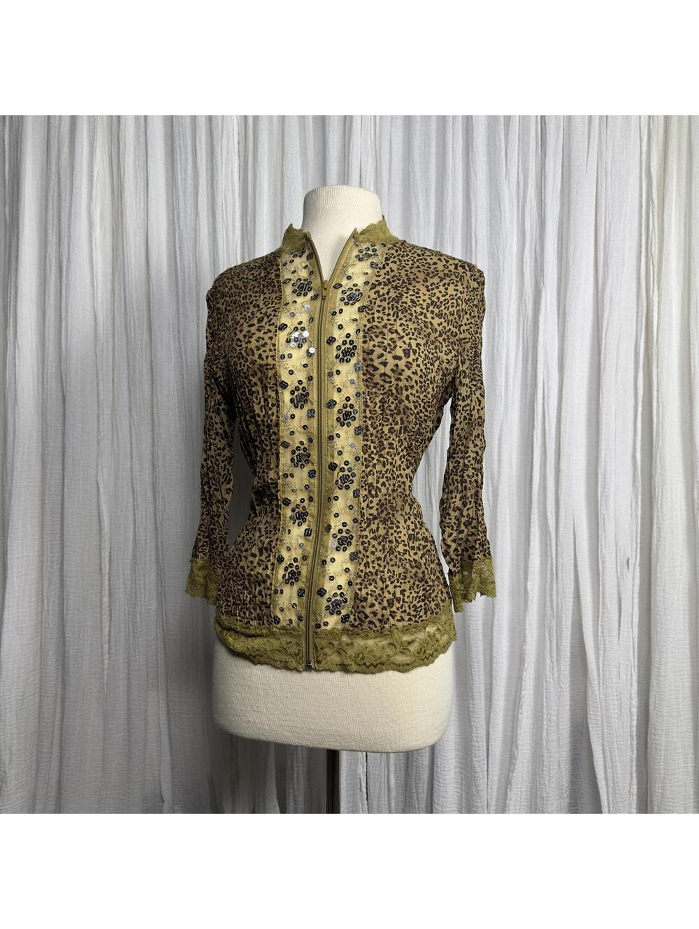 Vintage Y2K Sheer Leopard Print Embellished Jacket (S)
